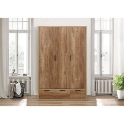 Birlea Stockwell 3 Door 2 Drawer Wardrobe Rustic Oak