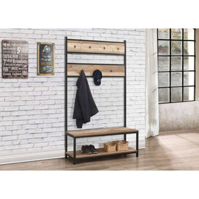 Birlea Urban Coat Rack & Bench Rustic