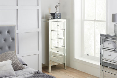 Birlea Valencia 5 Drawer Narrow Chest Mirrored