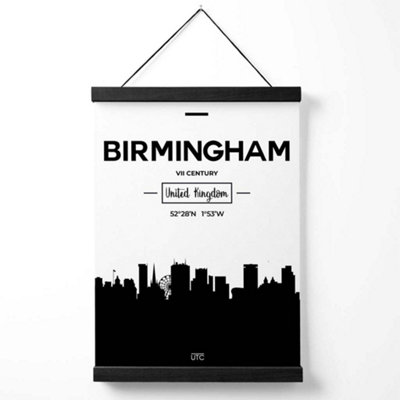 Birmingham Black and White City Skyline Medium Poster with Black Hanger ...