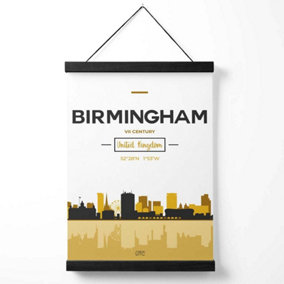 Birmingham Yellow and Black City Skyline Medium Poster with Black Hanger