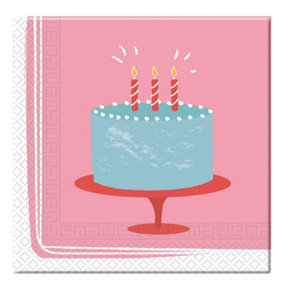 Birthday Cake Napkins (Pack of 20) Pastel Pink (One Size)
