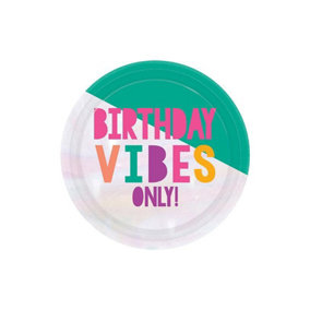 Birthday Vibes Only Paper Disposable Plates (Pack of 8) Multicoloured (One Size)