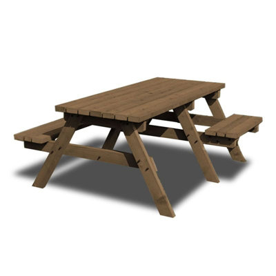 Bisbrooke 6ft Disabled Access Picnic Bench - L180 x W140 x H72.5 cm - Rustic Brown - 3