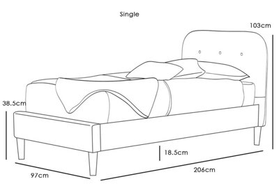 Bisham Fabric Upholstered Grey Single Bed Frame 3ft