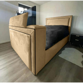 Bisham Plush Velvet Beige TV Bed Frame