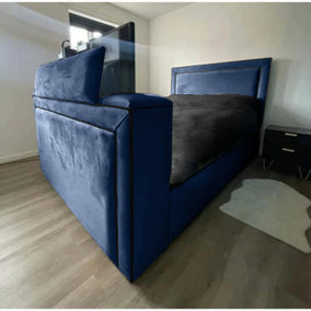 Bisham Plush Velvet Blue TV Bed Frame