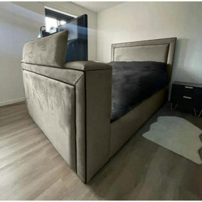 Bisham Plush Velvet Grey TV Bed Frame