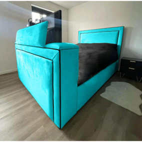 Bisham Plush Velvet Teal TV Bed Frame