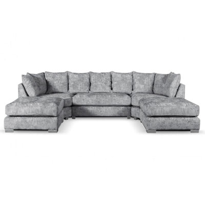 Bishop U-Shape Fabric 5 Seater Sofa Alaska Fabric Grey Scatter Back 335cm Long