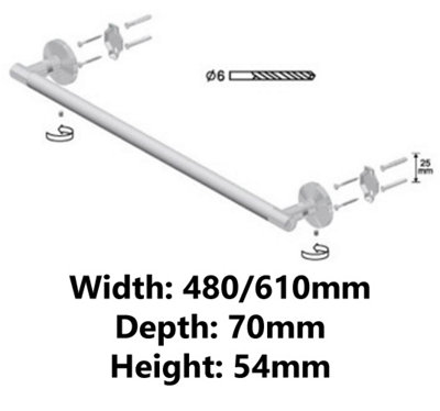 Bisk 460mm Solid Wood and Zamak Wall Mounted Bath Rack Single Towel Bar Hanger