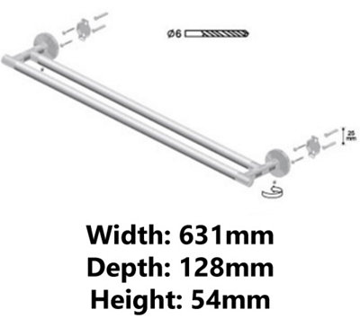 Bisk 610mm Solid Wood and Zamak Wall Mounted Bath Rack Double Towel Bar Hanger
