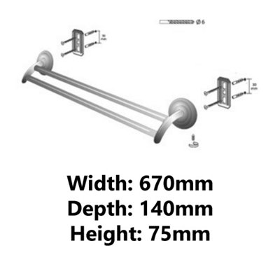Bisk Bath Rack Double Towel Bar Hanger Retro Bathroom Antique Brass Wall Mounted