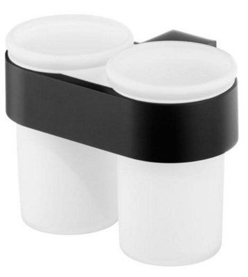 Bisk Double Tempered Glass Toothmug Toothbrush Cup Bathroom Black Powder Coated Zamak
