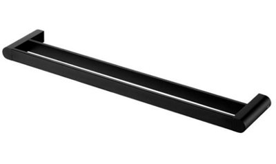 Bisk Double Towel Bath Bar Hanger Wall Mounted Bathroom Black Powder Coated Zamak
