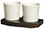 Bisk Solid Wood and Zamak Wall Mounted Ceramics Double Toothmug Toothbrush Cup Grip