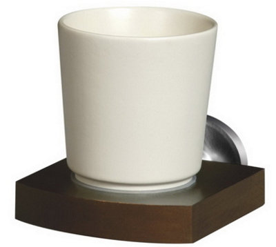 Bisk Solid Wood and Zamak Wall Mounted Ceramics Single Toothmug Toothbrush Cup Grip