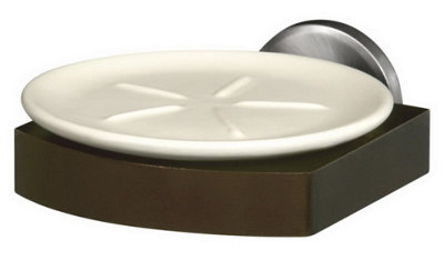 Bisk Solid Wood and Zamak Wall Mounted Grip + Ceramics Soap Dish Plate