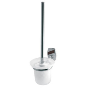 Bisk Tempered Glass Cup + Toilet Cleaning Brush Bathroom Chromed Zamak Wall Mounted