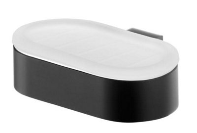 Bisk Tempered Glass Soap Dish Plate Wall Mounted Bathroom Black Powder Coated Zamak