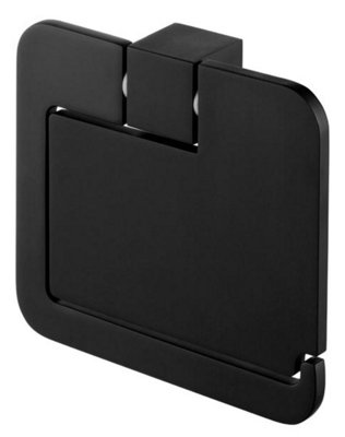 Bisk Toilet Paper Rack Roll Holder with Flap Modern WC Black Powder Coated Zamak
