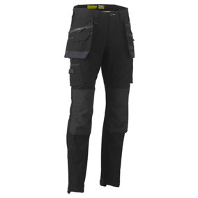 BISLEY WORKWEAR FLX & MOVE STRETCH UTILITY CARGO TROUSER WITH HOLSTER TOOL POCKETS BLACK 28R