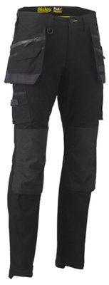 BISLEY WORKWEAR FLX & MOVE STRETCH UTILITY CARGO TROUSER WITH HOLSTER TOOL POCKETS BLACK 42S