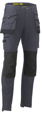 BISLEY WORKWEAR FLX & MOVE STRETCH UTILITY CARGO TROUSER WITH HOLSTER TOOL POCKETS CHARCOAL 44R