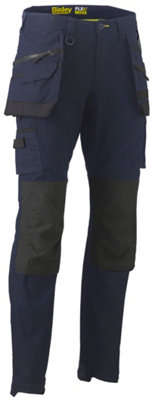 BISLEY WORKWEAR FLX & MOVE STRETCH UTILITY CARGO TROUSER WITH HOLSTER TOOL POCKETS NAVY 28R