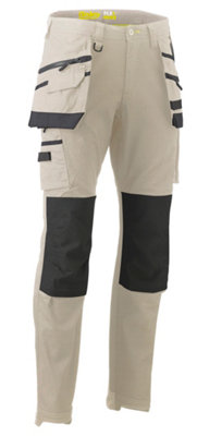 BISLEY WORKWEAR FLX & MOVE STRETCH UTILITY CARGO TROUSER WITH HOLSTER TOOL POCKETS STONE 34S