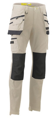 BISLEY WORKWEAR FLX & MOVE STRETCH UTILITY CARGO TROUSER WITH HOLSTER TOOL POCKETS STONE 42R