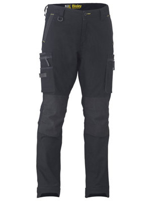 BISLEY WORKWEAR FLX & MOVE STRETCH UTILITY CARGO TROUSER WITH KEVLAR KNEE PAD POCKETS BLACK 30R