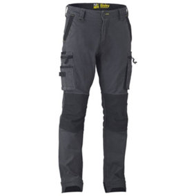 BISLEY WORKWEAR FLX & MOVE STRETCH UTILITY CARGO TROUSER WITH KEVLAR KNEE PAD POCKETS CHARCOAL 28R