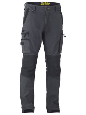 BISLEY WORKWEAR FLX & MOVE STRETCH UTILITY CARGO TROUSER WITH KEVLAR KNEE PAD POCKETS CHARCOAL 38R