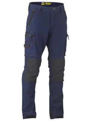 BISLEY WORKWEAR FLX & MOVE STRETCH UTILITY CARGO TROUSER WITH KEVLAR KNEE PAD POCKETS NAVY 32R