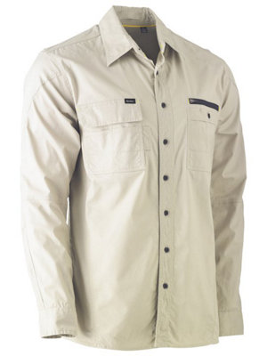 BISLEY WORKWEAR FLX & MOVE UTILITY WORK SHIRT  STONE L