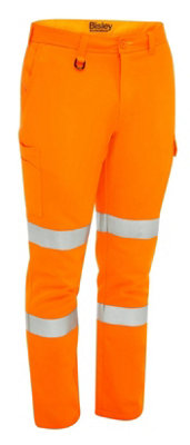 BISLEY WORKWEAR TAPED BIOMOTION HI VIS CARGO TROUSER ORANGE 30R