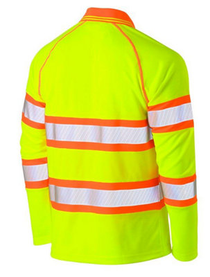 BISLEY WORKWEAR TAPED DOUBLE HI VIS MESH LONG SLEEVE POLO  YELLOW/ORANGE 4XL