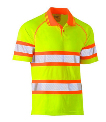 BISLEY WORKWEAR TAPED DOUBLE HI VIS MESH POLO  YELLOW/ORANGE L