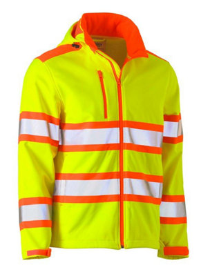 BISLEY WORKWEAR TAPED DOUBLE HI VIS SOFT SHELL JACKET X Small