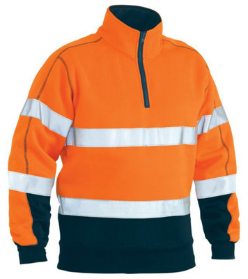 BISLEY WORKWEAR TAPED HI VIS 1/4 ZIP PULLOVER FLEECE  ORANGE 2XL