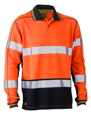 BISLEY WORKWEAR TAPED HI VIS POLYESTER MESH LONG SLEEVE POLO  ORANGE XS