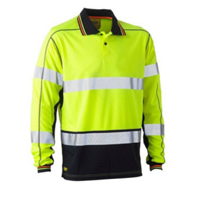 BISLEY WORKWEAR TAPED HI VIS POLYESTER MESH LONG SLEEVE POLO  YELLOW L