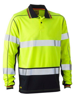 BISLEY WORKWEAR TAPED HI VIS POLYESTER MESH LONG SLEEVE POLO YELLOW S ...
