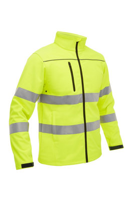 BISLEY WORKWEAR TAPED HI VIS SOFT SHELL JACKET WITH HOOD Large