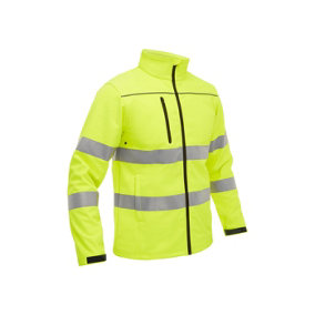 BISLEY WORKWEAR TAPED HI VIS SOFT SHELL JACKET WITH HOOD Small