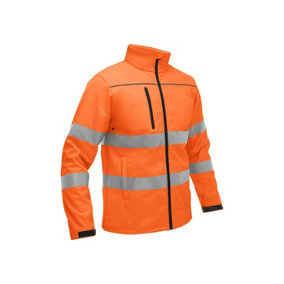 BISLEY WORKWEAR TAPED HI VIS SOFT SHELL JACKET WITH HOOD Small