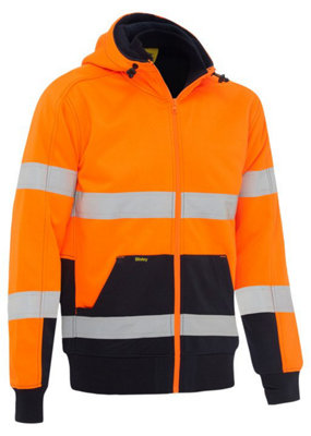 BISLEY WORKWEAR TAPED HI VIS ZIP FLEECE HOODIE WITH SHERPA LINING  ORANGE 5XL