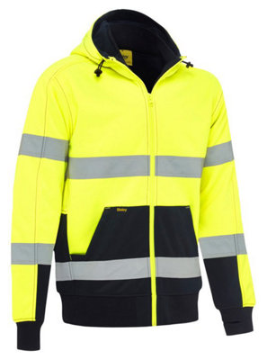 BISLEY WORKWEAR TAPED HI VIS ZIP FLEECE HOODIE WITH SHERPA LINING  YELLOW L