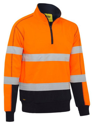 BISLEY WORKWEAR TAPED HI VIS ZIP FLEECE PULLOVER WITH SHERPA LINING  ORANGE 2XL